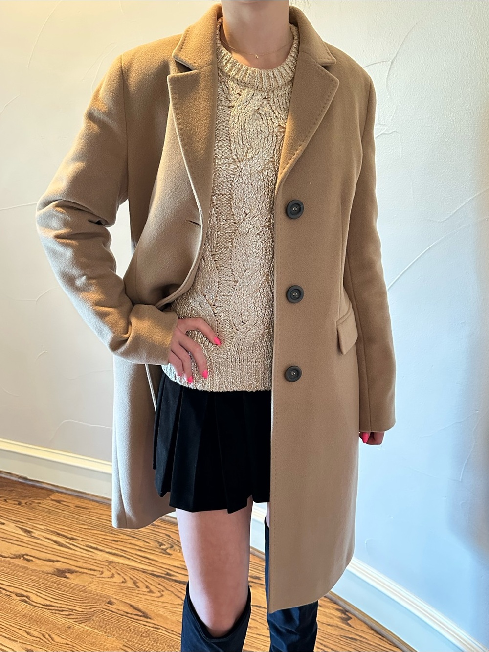 CARACTERE  Camel Tailored Walker Coat Mid-length Wool Blend Size 8🌸